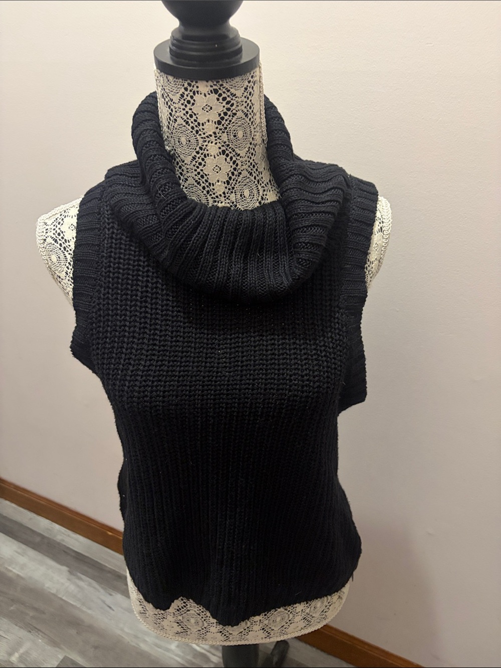 Say What? Black Sleeveless Cowl Neck Knit Sweater